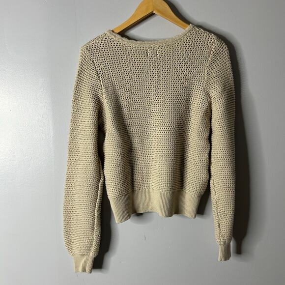Gap Cream Crochet‎ Crewneck Sweater Open Knit Fisherman Womens Medium Neutral - Picture 7 of 7